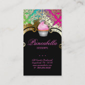 カップケーキの名刺のエレガントなダマスク織のピンクの緑 名刺 (裏面)