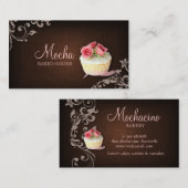 カップケーキの名刺のリネンブラウンの311匹のピンクのバラ 名刺 (正面/裏面)