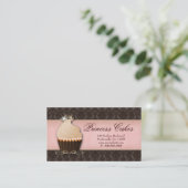 カップケーキの名刺の王冠のピンクのブラウンのダマスク織 名刺 (スタンド正面)