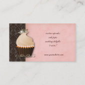 カップケーキの名刺の王冠のピンクのブラウンのダマスク織 名刺 (裏面)