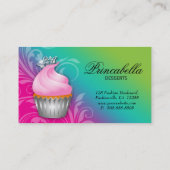 カップケーキの名刺の王冠の上品なピンクの緑 名刺 (裏面)
