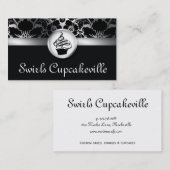 カップケーキの名刺の花のダマスク織の銀 名刺 (正面/裏面)