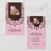 カップケーキの名刺の花のピンクのブラウンの真珠 名刺 (正面/裏面)