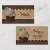 カップケーキの名刺の花のブラウンのヴィンテージのティール（緑がかった色） 名刺 (正面/裏面)