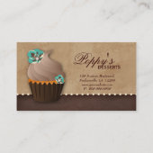 カップケーキの名刺の花のブラウンのヴィンテージのティール（緑がかった色） 名刺 (裏面)