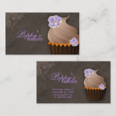 カップケーキの名刺の花のブラウンの紫色のヴィンテージ 名刺 (正面/裏面)