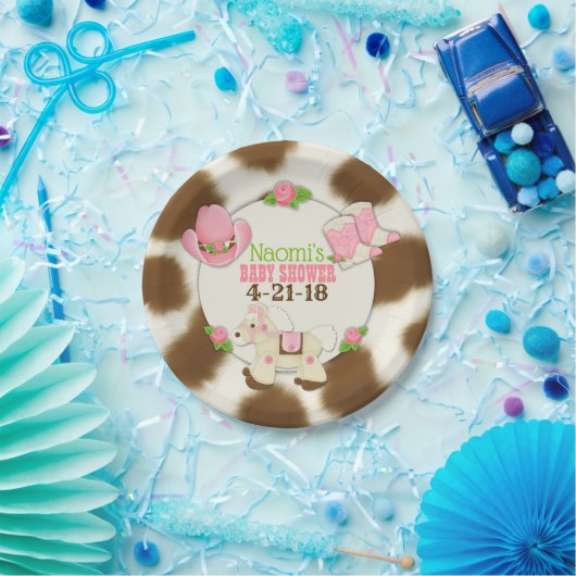 カップケーキの女性のカーボーイの女の赤ちゃんのシャワー7"紙皿 ペーパープレート (パーティー)