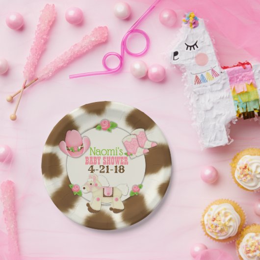 カップケーキの女性のカーボーイの女の赤ちゃんのシャワー7"紙皿 ペーパープレート (パーティー)
