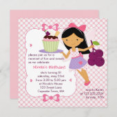 カップケーキの妖精 パープルとピンクの女の子の誕生日パーティー 招待状 (正面/裏面)