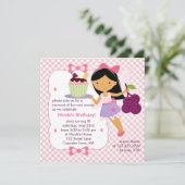 カップケーキの妖精 パープルとピンクの女の子の誕生日パーティー 招待状 (スタンド正面)