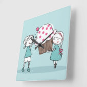 カップケーキの愛 スクエア壁時計 (傾斜)