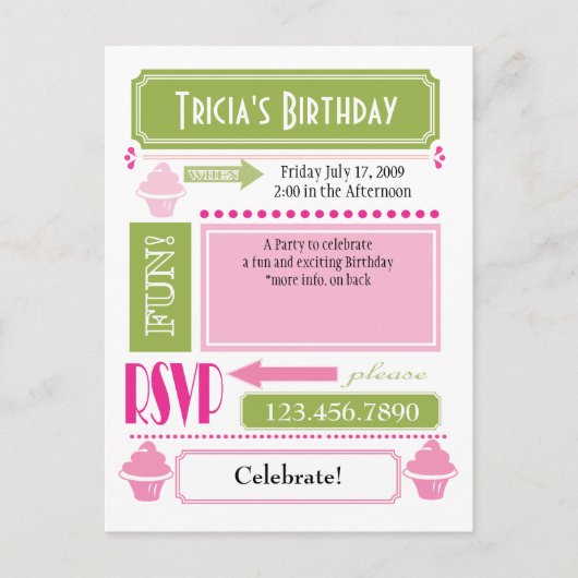 カップケーキの招待状 インビテーションポストカード (正面)