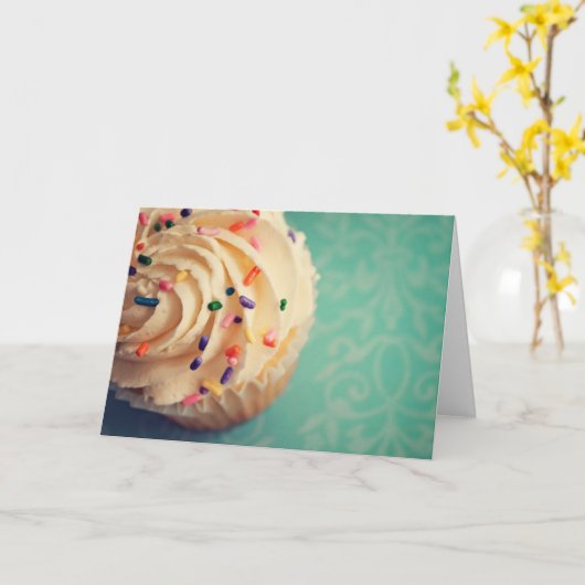 カップケーキの挨拶状を振りかけます カード (黄色い花)