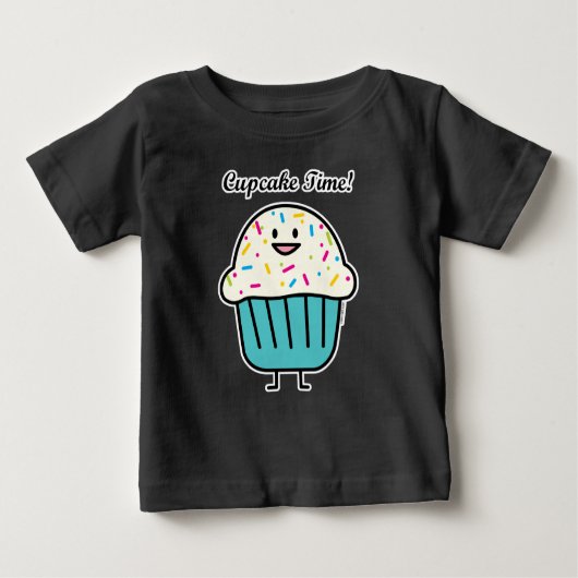 カップケーキの時間はとの甘いデザートのフォンダンを振りかけます ベビーTシャツ (正面)