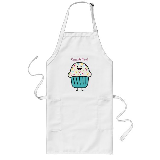 カップケーキの時間はとの甘いデザートのフォンダンを振りかけます ロングエプロン (正面)
