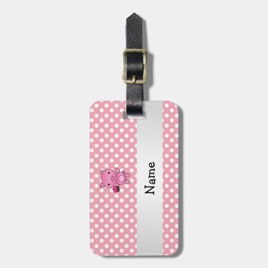 カップケーキの水玉模様を持つパーソナライズな一流のブタ ラゲッジタグ (正面縦)
