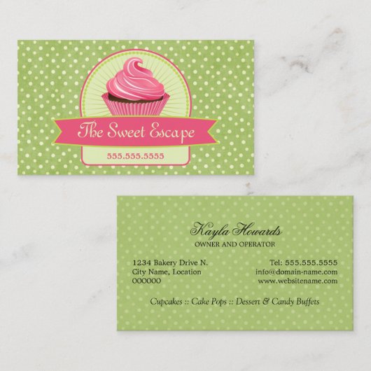 カップケーキの緑およびピンク 名刺 (正面/裏面)