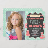 カップケーキの誕生会の写真を飾るケーキ 招待状 (正面/裏面)