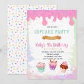 カップケーキの誕生日パーティー招待状 招待状 (正面/裏面)