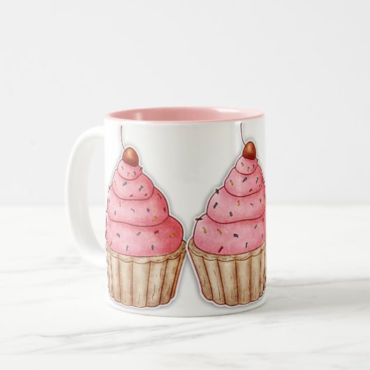カップケーキのCaffeeのマグ、風味がよいさくらんぼのカップケーキ ツートーンマグカップ (正面左)