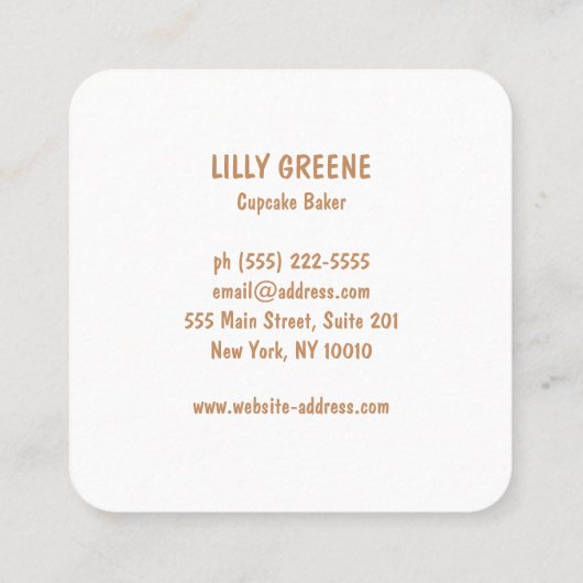 カップケーキまたはクッキー スクエア名刺 (裏面)