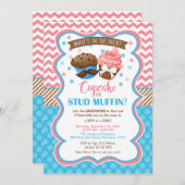カップケーキまたはスタッドのマフィンの性は招待状を明らかにします 招待状 (正面/裏面)