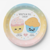 カップケーキまたはスタッドマフィン性別の表示 ペーパープレート (正面)