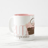 カップケーキみたいに可愛い!ピンクとブラウン ツートーンマグカップ (正面左)