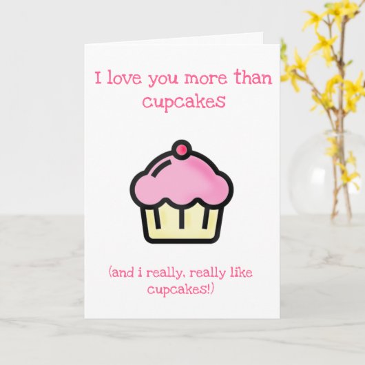 カップケーキより愛してる！おもしろい母の日 カード (黄色い花)