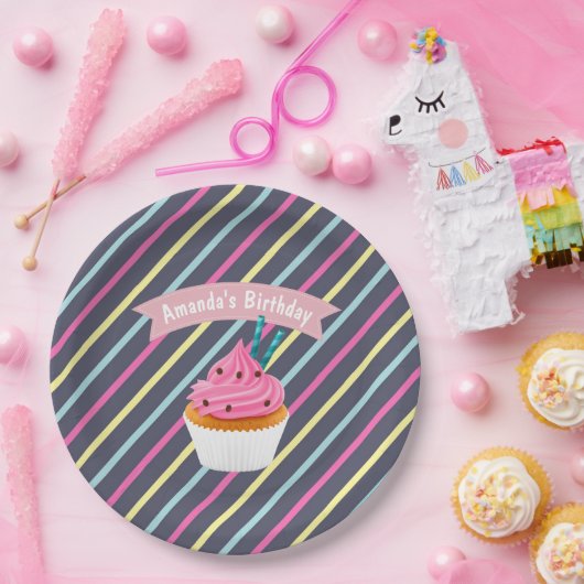 カップケーキをテーマにした誕生日パパーソナライズされたーティ ペーパープレート (パーティー)