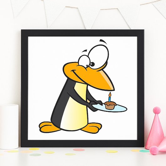 カップケーキを持つペンギンのポスター ポスター