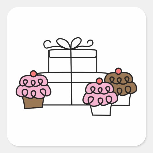 カップケーキイラストレーションスクエアステッカー スクエアシール (正面)