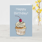 カップケーキイラストレーション |ハッピーバースデー カード (黄色い花)