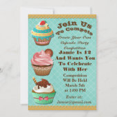 カップケーキウォーズベイクオフ誕生日アクアダイアモンド招待状 招待状 (正面)