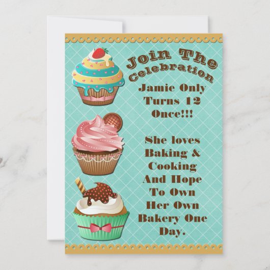 カップケーキウォーズベイクオフ誕生日アクアダイアモンド招待状 招待状 (裏面)