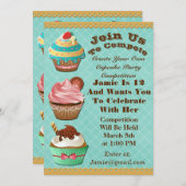 カップケーキウォーズベイクオフ誕生日アクアダイアモンド招待状 招待状 (正面/裏面)