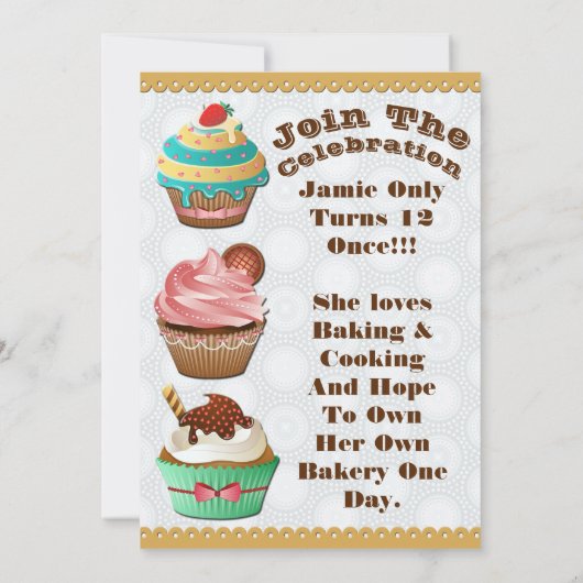 カップケーキウォーズベイクオフ誕生日グレイサークル招待状 招待状 (裏面)