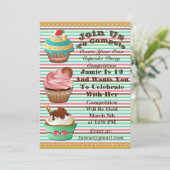 カップケーキウォーズベイクオフ誕生日ストライプの招待状 招待状 (スタンド正面)