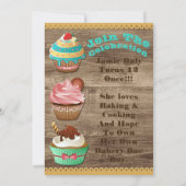 カップケーキウォーズベイクオフ誕生日ブラウン木製招待状 招待状 (裏面)
