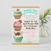 カップケーキウォーズベイクオフ誕生日ホワイトウッド招待状 招待状 (スタンド正面)