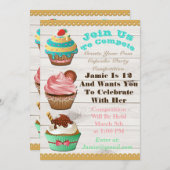 カップケーキウォーズベイクオフ誕生日ホワイトウッド招待状 招待状 (正面/裏面)