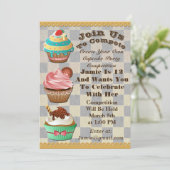 カップケーキウォーズベイクオフ誕生日市松模様に招待状 招待状 (スタンド正面)