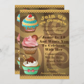 カップケーキウォーズベイクオフ誕生日金ゴールド旋回招待状 招待状 (正面/裏面)