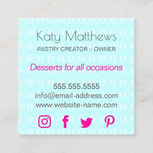 カップケーキエレガントーケーキポップ渦巻き スクエア名刺 (裏面)
