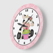 カップケーキカウウォール漫画の時計 ラージ壁時計 (傾斜)