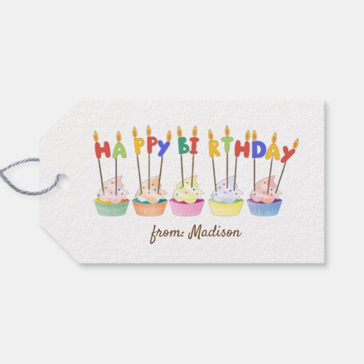 カップケーキカラフルとキャンドルハッピーバースデー ギフトタグ (裏面横)