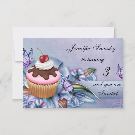 カップケーキガールズバースデーパーティー 招待状 (正面)