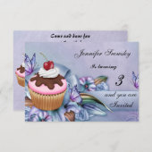 カップケーキガールズバースデーパーティー 招待状 (正面/裏面)