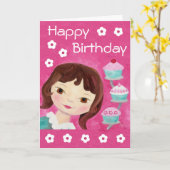 カップケーキガール誕生日カード カード (黄色い花)