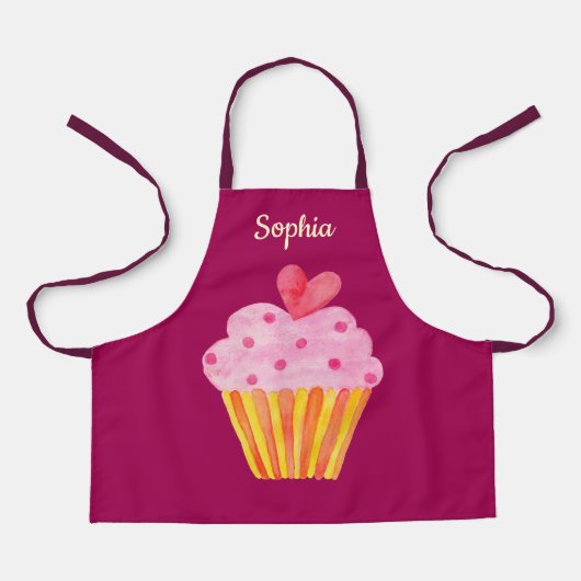 カップケーキキッズ名ベーキングエプロン水色 エプロン (正面)